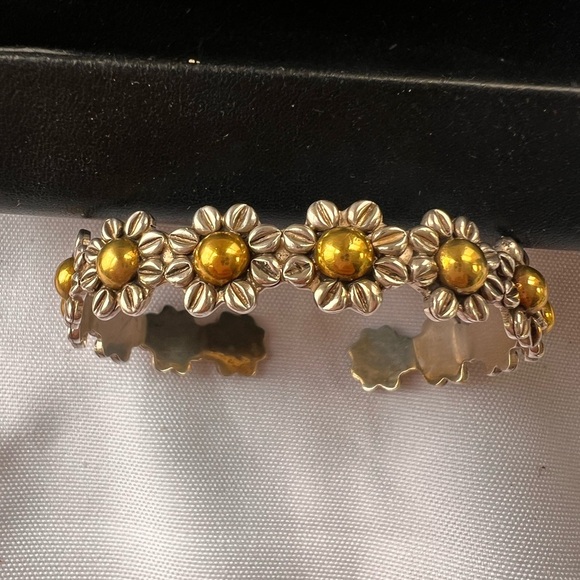 Sunshine gold silver 925 Solid Sterling Cuff Bracelet heavy Mexico - Picture 2 of 7